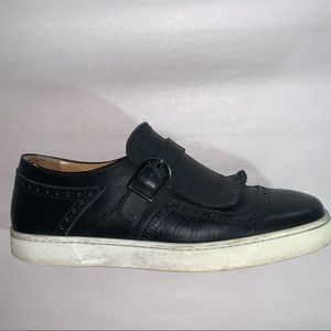 CHRISTIAN LOUBOUTIN size 42 black leather Kiltie Moc style SNEAKERS